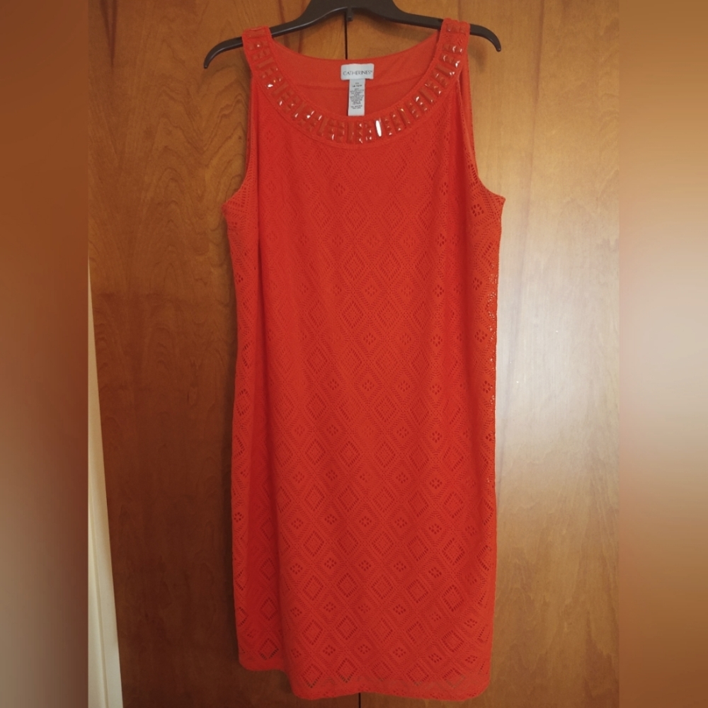 Orange crocheted tank dress, size 14/16